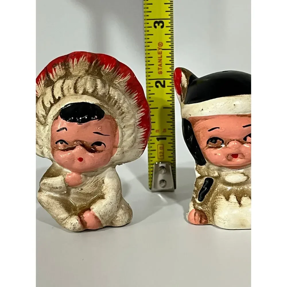 Vtg Japan Native American Salt‎ Pepper Shaker Set Teepee Tray Kitsch Southwest